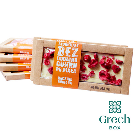 Biała czekolada bez dodatku cukru – malina, żurawina