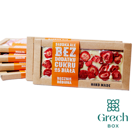 Biała czekolada bez dodatku cukru – truskawka