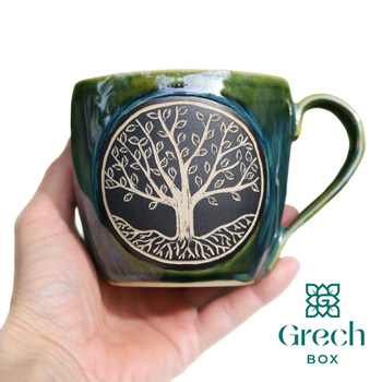 Kubek ceramiczny handmade z motywem drzewa